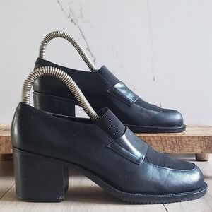 Ipanema Black Leather Slip On Loafers Womens 7.5 Block Heel Comfort